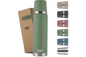 Campo Libre. Jaco® Thermoskanne 1L, 750ml, 500ml I Thermos mit Becher I Unsere Thermosflasche mind. 24h heiß I Isolierkanne mit Doppelwandisolierung ist zu 100% auslaufsicher & recycelter Edelstahl