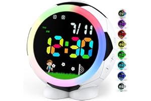 GUUMUXIN Fútbol Reloj Despertador Digital, 6 Sonidos Alarma, 9 Volúmenes, 3 Niveles Brillo, Doble Despertador, Snooze, Fecha, USB Recargable,Reloj Mesita de Noche para Dormitorios de Niños