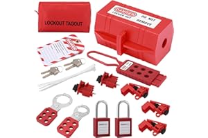 Luqixcey Lockout Tagout Kit, Block Off Kit for Electricians, Electrical Circuit Breaker Lockout, Safety Padlock Tags Hasps Set, Red