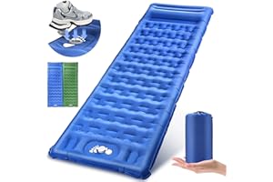NEEMOSI Matelas Camping, Matelas Autogonflant Confortable Amélioré,13cm D'épaisseur,Matelas Gonflable 1 Place Portable avec Oreiller Intégré et Pompe à Pied,Camping/Randonnée/Aventure