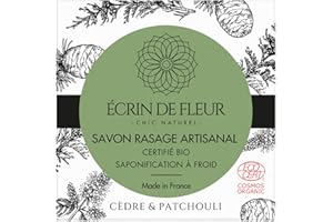 Écrin de Fleur - Organic Handmade Men's Shaving Soap Bar, Natural Cedar Scent, Chemical-Free, Palm Oil-Free, 1x55g