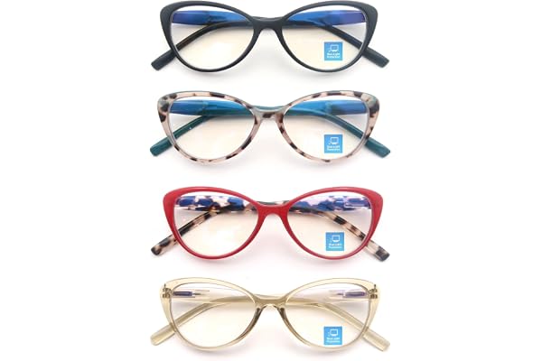MODFANS Lot de 4 Lunettes de Lecture Femme Anti Lumiere Bleue Lunettes de Vue Lunettes Loupe Monture Cat Eye Branche a Ressort