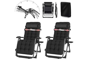 YOIZO Tumbona Plegable 72cm, con cojín, Tumbonas Jardin Eexterior Silla Plegable Ajustable para Patio, jardín, Playa, Piscina, con Almohada, 240kg (2-Negro)