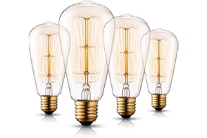 Asgens ST64 Vintage Edison Bulb Set, 40W E27 Amber Glass Wootly Vintage Retro Old Fashioned - Industry - Squirrel Cage Filament - Dimmable - Decorative Light Bulbs, 4Pack