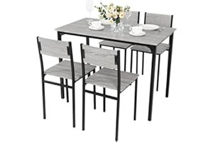 PULUOMIS Dining Table and Chairs Set 4, Breakfast Dining Table and 4 Chairs 5 Piece Dining Room Set, Modern Design for Kitchen Home Bistro Patio Garden, Grey