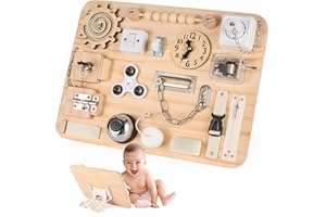 POTATOMATO Busy Board Montessori Toys for Toddlers-Wooden Sensory Board-Autism Travel Toys for kids-Preschool Learning Educational Activities for Baby Boys &Girls Birthday Gifts