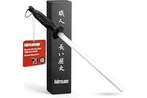 Kimura Professional Ceramic Honing Rod, 10 inch Honing Steel, Ceramic Knife Sharpener, 1200 Grit Finish, Ergonomic & Balanced Polypropylene Handle, Ideal for All Chef Knives, Japanese Gift Box