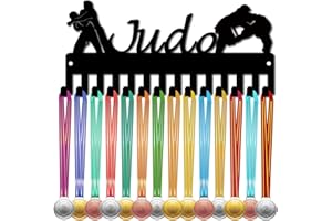 CREATCABIN Porte-Médailles Judo,Présentoir pour Médailles Course,Cadre Noir avec Crochets,Petit Athlète,Récompenses Suspendre,Support Mural Fer,Décoration pour Joueurs Sportifs,Gymnastique,29x13cm