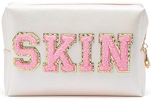 JIANYH Skin Care Bag, Beige School Stuff Portable Skin Makeup Bag Large Capacity Aesthetic Makeup Bag, Waterproof Zipper Skin Bag Travel Toiletry Bags for Business Trip Holiday