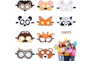 Powmag 10 pcs Fieltro Máscaras, Máscaras Animales Niños, Máscaras Fiesta, Máscaras para Niños de Cosplay, Suministros de Fiesta de Cumpleaños de Mascarada para Fiesta Infantil