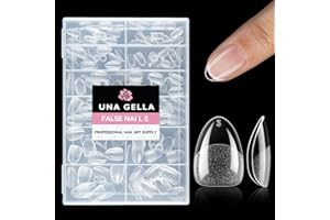 UNA GELLA Kurze Mandel Nageltips, 216 Stück 12 Größen Press on Nails Kurz Soft Gel Full Cover Tips für DIY Nageldesign zu Hause oder im Salon