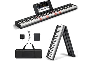 COSTWAY 88 klawiszy pianino elektryczne składane, cyfrowa klawiatura przenośna (128 rytmów, 128 tonów i 20 demo), zestaw pianina cyfrowego dla dzieci i dorosłych (czarny)