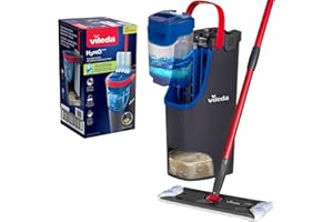 Vileda H2prO - Set di mocio piatto e secchio, separazione dell'acqua pulita e sporca al 100%, strumento per la pulizia di pareti e battiscopa, lavabile in lavatrice, riutilizzabile, in microfibra