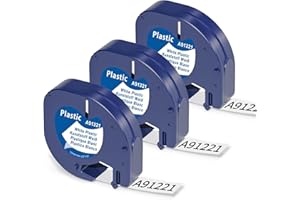 Nastro per Etichette Aken Compatibile con Dymo Letratag 12mmx4m Compatibile con Dymo Letratag 200B LT100H LT100T XR Etichettatrice, Etichette Plastica Nero su bianco S0721610