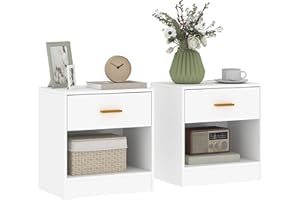 HOMCOM Set 2 Comodini Moderni con Cassetto e Ripiano Aperto, Comodini per Camera da Letto in Truciolato, 39x28x41 cm, Bianco
