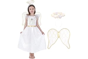 Sincere Party Nativity Angel Virgin Fancy Dress Costume,Christmas Angel Snowflake Fancy Dress with Wings and Halo For Girls
