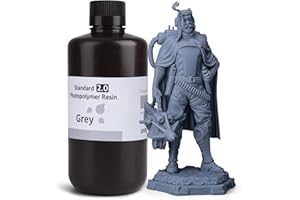 ELEGOO Upgraded 3D Drucker Resin, 405nm UV Härtendes Standard Photopolymer Harz 2.0 für LCD 3D Drucker, Hohe Präzision, Geringer Geruch, Grau 1000g