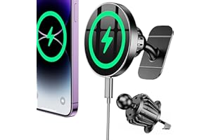 Coolpow 15W Support Telephone Voiture Induction【Super Aimants】Chargeur Magsafe Voiture Accessoires Support Aimant Telephone Voiture Magnetique Chargeur sans Fil pour iPhone 17 16 15 une coque MagSafe