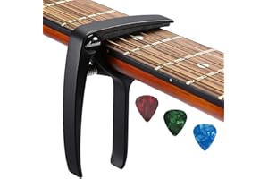 Asmuse Guitar Capo 3 Plectrums Unique One-Hand Use Quick Change Aluminium Alloy Black Capos for Ukulele Acoustic Electric Bass Guitar