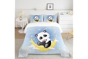 INTOMENG Cute Panda Kids Double Duvet Cover Set 200×200cm Quilt Covers for Girls Boys 3D Bedding Collections with 2 Pillowcases 50×75cm 100% Microfibre Soft Bedding
