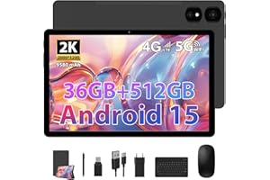 TIGERFU Tablet 11 Pollici, 2K Tablet con Tastiera e Mouse, 36GB RAM + 256GB ROM + TF 2TB, Doppia SIM + 5G/2.4G WiFi, Octa-Core 2.0 GHz, 8MP+13MP, 9580mAh, BT5.0, 2000 x 1200 Pixel (Nero)