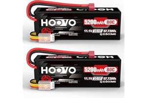 HOOVO 3S Lipo Battery 11.1 V 5200mAh 80C Hard Case Lipo Batteries with T Plug RC Battery for RC Car Truck Heli Plane Rock Crawler Airplane Helicopter Boat (2 packs)