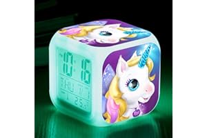 RAILONCH Einhorn Wecker für Mädchen, Digitaler Wecker mit LED Nacht, beleuchtetes Kindertagsgeschenk für Kinder Jungen und Mädchen (006)