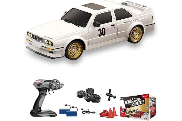 Hylukon Voiture Télécommandée 2,4 GHz RC Drift Car 30 km/h - 1/16 Voiture de Dérive de Course avec Feux Avant et Arrière Style Rétro