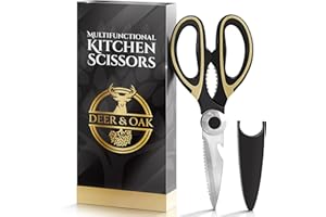 Deer & Oak Premium Heavy-Duty Kitchen Scissors (1 Pack) - Meat & Pizza Scissors Multipurpose Dishwasher-Safe Kitchen Shears UK