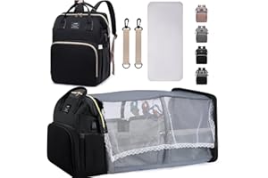 ZIOSINM Mochila Bebe con Cambiador Bebe Portatil, Mochila Carro Bebe con Cama Plegable, Bolsa Bebe Impermeable Multifuncional, Pañaleras para Bebes Informal con Puerto de Carga USB