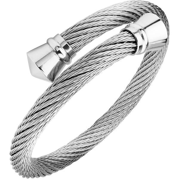 PAURO Men's Stainless Steel Open Bracelet - Silver Plain Design, 2.32" Diameter