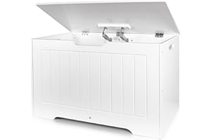 Leomark Drewniana Skrzynia na Zabawki Decoria – Bezpieczne i Stylowe Przechowywanie Ergonomiczny Design Białe Wykończenie Przestronny Kufer Organizer 76x40x48 cm.