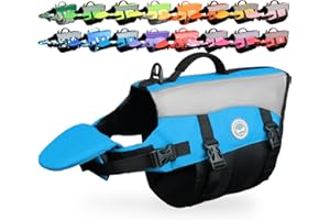 VIVAGLORY Front Float Dog Life Jacket, Dog Buoyancy Aid for Swimming & Boating, Life Vest with Chin Float & Handle, Ripstop & Buoyancy for Doggy, S, Blue