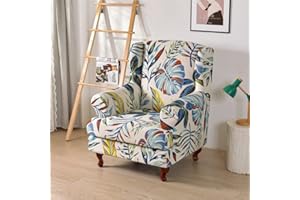 Highdi 2 Piece Stretch Wingback Chair Covers Wing Chair Slipcover Armchairs Covers Classic Printed Sofa Slipcover Spandex Furniture Protector for Living Room Bedroom Hotel (Rainforest)