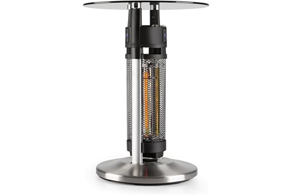 blumfeldt Primal Heat 65 - Chauffage extérieur infrarouge, Radiateur rayonnant sur pied, puissance de 1200 W, indice de protection IP24, Capteur infrarouge intégré, hauteur: 65 cm, argent