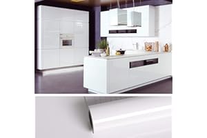 VEELIKE Papel Pintado Pared Rollo Blanco Brillo Papel Pared Impermeable Papel Tapiz Autoadhesivo Papel de Pared Muebles Papel Adhesivo Para Dormitorio Cocina Vinilos de Pared Decorativos 40cm x 300cm