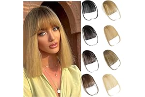 Alaleibaby Clip in Bangs Human Hair 100% clip in hair extensions real human hair Light Ash Blonde Air bangs hair clip human hair Hairpieces for Women Curved Bangs for Daily Wear