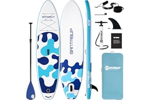 Santasup Planche de Surf Gonflable, Accessoire Complet, Pagaie réglable Planches de Stand up Paddle gonflables, Pompe, Tapis Antidérapant, pour Adultes Pompe, Sac à Dos de Voyage ISUP