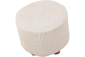 Mswborml Jacquard Fodera per Pouf Rotondo con Fondo Elastico, Copri Pouf Elasticizzato Rotondo Lavabile Copri Poggiapiedi Rotondo Fodera Elasticizzata Divano, Facile da Installare,Beige