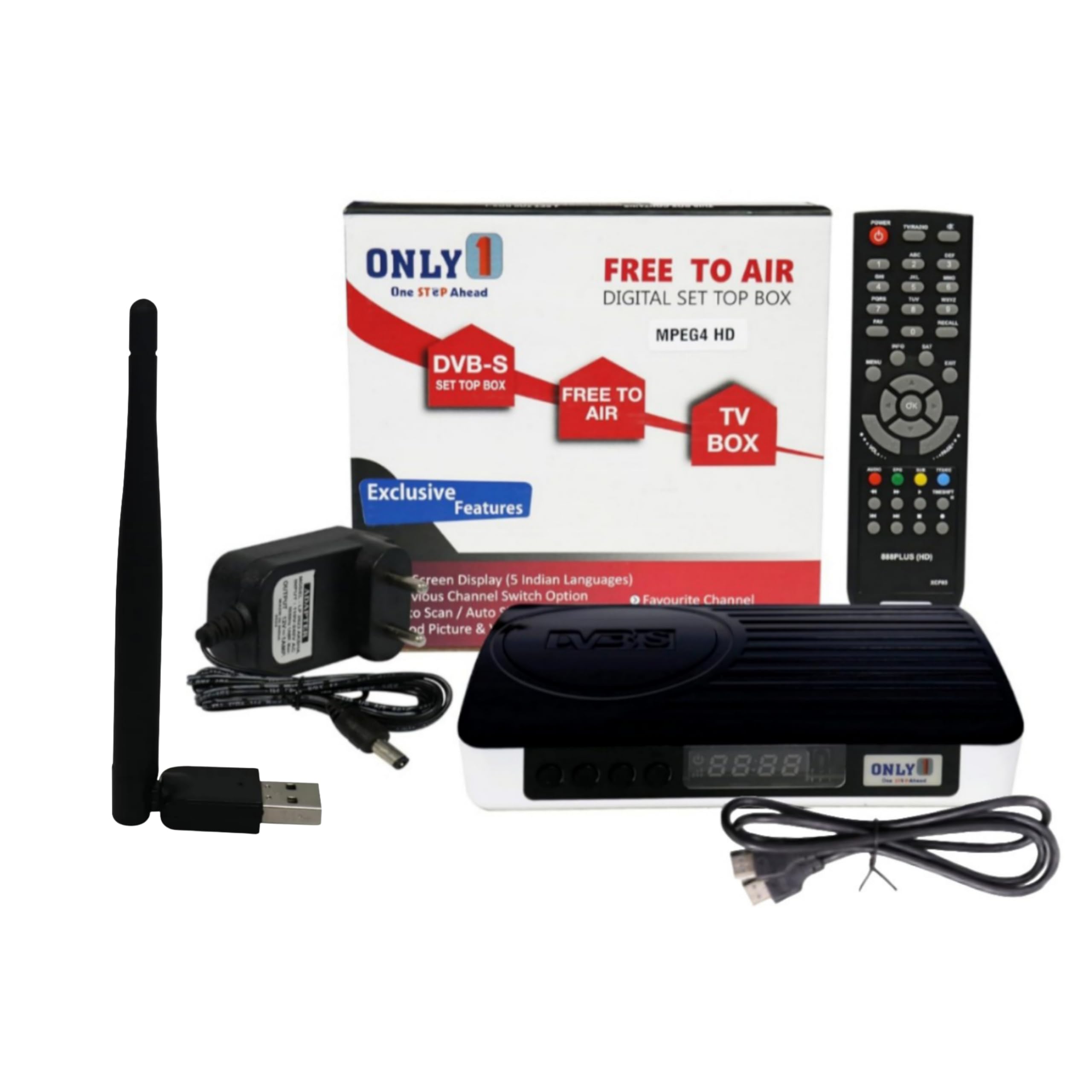 ONLY 1 One Step Ahead ON17W HD Mpeg-4 DD Free Dish Set Top Box with YouTube & DLNA Support (WiFi Dongle Included)