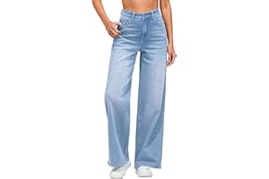 Vetinee Jeans da donna a gamba larga, a vita alta, elasticizzati