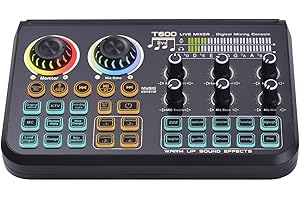 Btuty Sound Board Audio Mixer Live Sound Card Dynamic LED Colorful Light BT Wireless Plug and Play One-click Noise Reduction Rechargeable for Live Streaming Podcasting Recording