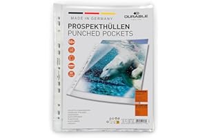 Durable 267719 Fundas multitaladro PREMIUM A4 crystal clear pp bolsa de 50 (DIN A4 Premium, 0.08mm) 50 unidades, transparente como el cristal