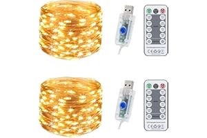 SUWITU Lichterkette Batterie mit Timer, 2x12M 120 LED Dimmbar Kupferdraht Lichterketten mit Fernbedienung, USB-Anschluss Drahtlichterkette Innen Außen für Zimmer, Kinderzimmer, Party, Hochzeit, DIY