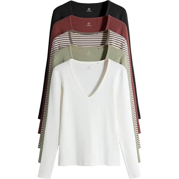 T-shirt Femme Manches Longues Côtelé - Lot De 3 - Coupe Boutonnée - Basique Facile à Assortir