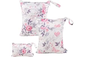 ALVABABY 3pcs bébé Couche en Tissu Humide Sacs secs, étanche réutilisable avec Deux Poches zippées 3L-H066-FR