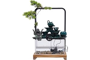 HarBin-Star Zimmerbrunnen mit LED Beleuchtung, Tischbrunnen Wasserfall, GartenAquariumHarz Desktop-Brunnen für Gelegenheiten Schlafzimmer Wohnzimmer Studie, Zimmerbrunnen 26 x12 x 13 cm