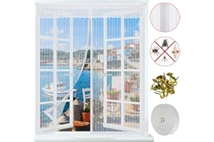DECARETA Window Screen,Magnetic Window Fly Screen with Tape and Closing Magnets,Mesh Fly Curtain Mosquito Net for Windows,Whtie Window Transparent Fly Screen(130X150cm/51.18X59.1inch)