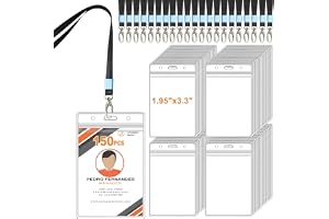 Förpackning med 150 ID-fodral med rem, vertikal korthållare | Transparent och vattentät, för kontor och skola, affärer och ut