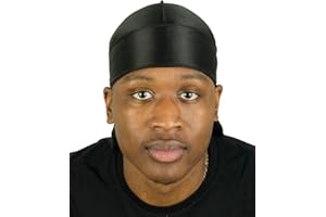 Roman-T Premium Silky Satin Durag - Headwrap - Long, Wide Tails (Black)